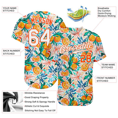 Custom White White-Orange 3D Pattern Design Fruits Authentic Baseball Jersey - Owls Matrix LTD