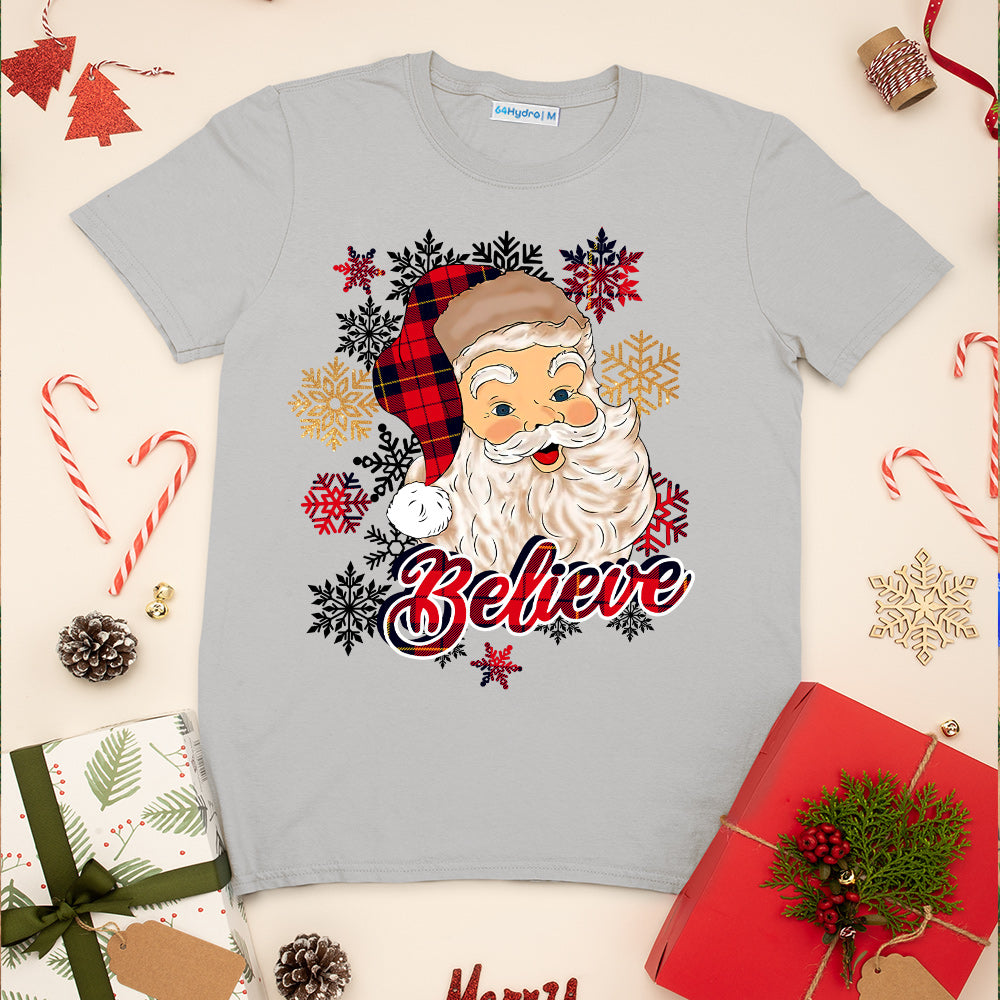 Xmas Tartan Snowflake Santa Believe HALZ1711036Z Light Classic T Shirt